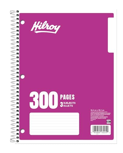 Hilroy 3-Subject Coil Notebook, 8" x 10.5", Wide Ruled, 3-Hole Punched, 300 Pages/150 Sheets, 1 Notebook, Colour May Vary (13225) image 1