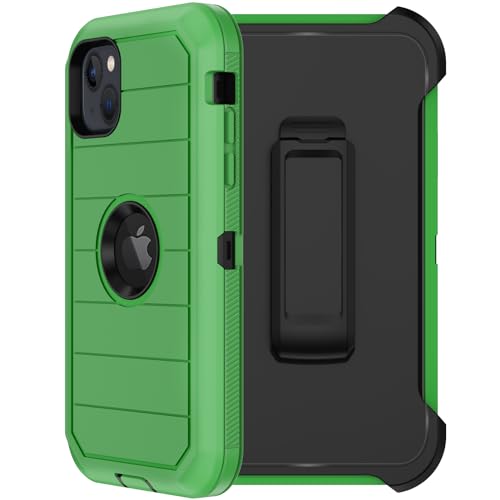 Coque iPhone 14 Plus antichoc militaire avec clip ceinture et protection écran verte
