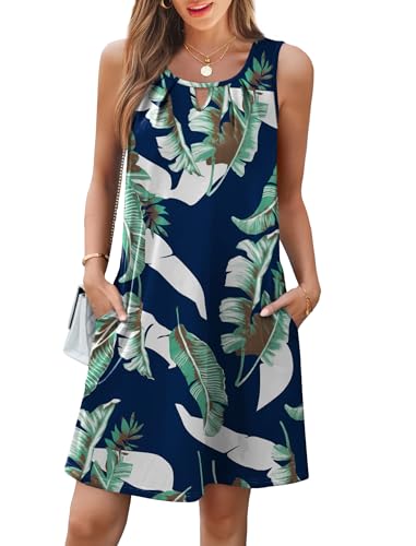 Image of RUMIA Swimsuit Coverup for Women Summer Sleeveless Beach Dress | Crew Neck, Pockets, Eyelet, Boho, Above knee Length, A-Line. Everyday wear, Sundresses, Cruise Wear, Vacation essential