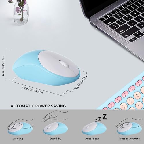 Image of FD Wireless Keyboards and Mouse Combo - 2.4GHz USB Cordless, Cute Wireless Keyboard Round Keys, Quiet and Slim Set for Laptop, Computer, TV and Mac - Blue Pale Green Colorful