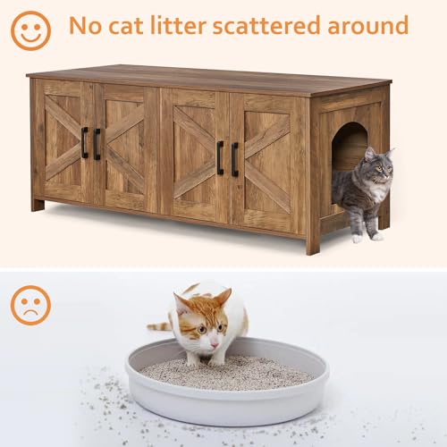 image for Homhedy Cat Litter Box Enclosure for 2 Cats, Wooden Pet Washroom Furni