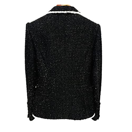 Alloaone Women Tweed Outwear Vintage Black Double Breasted Elegant Lady Autumn Winter Blazer Jacket4