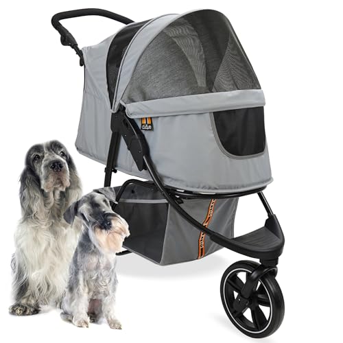 MY DUQUE COOPER - Faltbarer Hundebuggy bis 32 kg | Höhenverstellbarer Hundewagen mit Ablagekorb für Einkäufe | Soft Touch Griffe und reflektierendes Design | Ideal für Haustiertransport – Grau