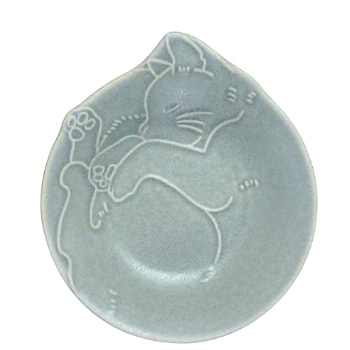 田中箸店 ニャンモニャイト皿 美濃焼(レンジ・食洗機対応) アイスミント W155×D160×H25mm No.510774