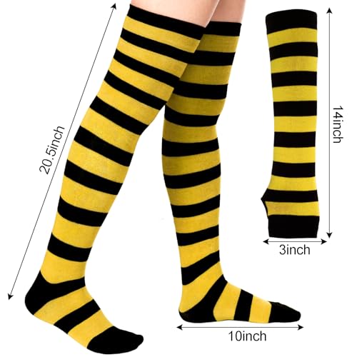 Image of Tongcloud Women's Striped Knee High Socks, Over Knee Thigh High Socks, Arm Warmer and Fingerless Gloves Set