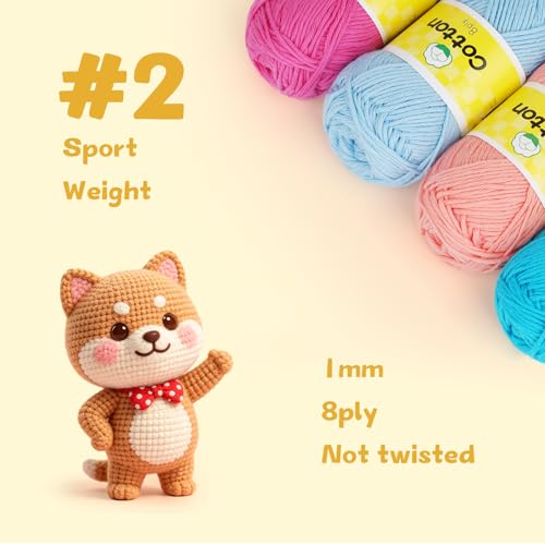 Image of Coopay Mini Soft Cotton Yarn for Crocheting - 20 Pack of 25g /0.88oz - #2 Sport Weight(Fine) - 90 Yards of Crochet Yarn for Beginners, Thin Colorful Yarns Set for Crafts, Starter Kit for Knitting