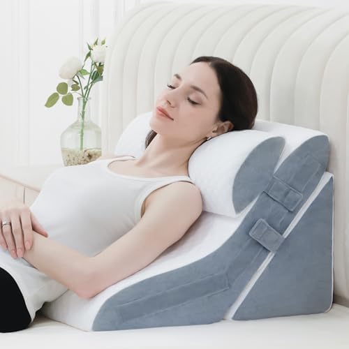 Flyxunfri Adjustable Wedge Pillow, 7-in-1 Body Positioner, Memory Foam, Acid Reflux Relief, 22