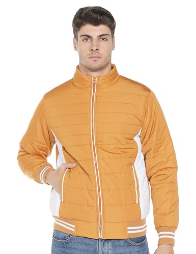 Image of Qube By Fort Collins Men's Nylon Standard Length Regular Fit Quilted Bomber Jacket with Detachable Hood - Winter Warm, Insulated Lining, Ribbed Cuffs, and Stylish Design