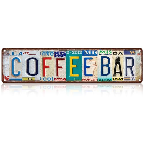 Vintage License Plate COFFEE BAR Sign – 16x4 Inch Rustic