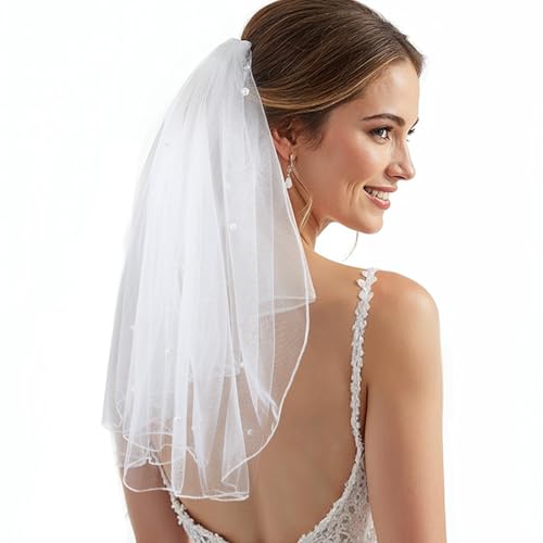 Classicseali Voile court blanc avec peigne, voile de mariée court, voile de mariée, élégant voile de mariée jga pour fête de mariée, enterrement de vie de jeune fille, costume, fille, fête, mariage