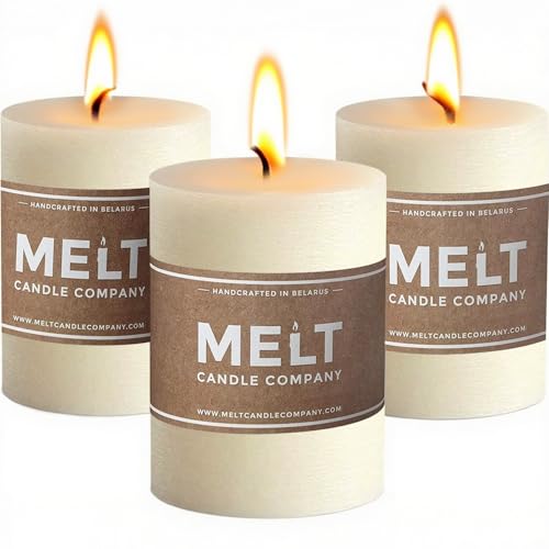 Melt Candle Pillar Candles, 3 Pack - Unscented Candles for Home, Church, Weddings, & More - 3