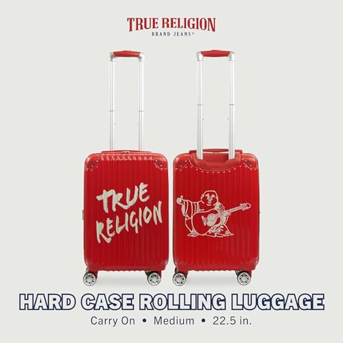 True Religion 22.5 Inch Carry-On Luggage, Hardshell Rolling Suitcase With Spinner Wheels, Red2