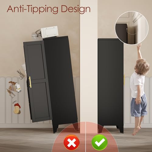 Image of winiowa Metal Kitchen Pantry Storage Cabinet, Pantry Cabinet with Doors and Adjustable Shelves, Steel Storage Cabinet for Kitchen, Dining Room, Living Room-Black