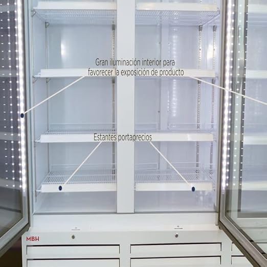 MBH - Nevera expositora industrial triple puerta de cristal para hostelería. Armario frigorífico expositor refrigerado de tres puertas para supermercado y restaurante.