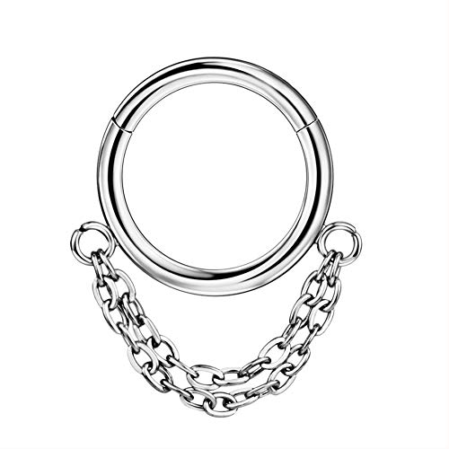 FANSING Surgical Steel Cartilage Earring Hoop 8mm Helix Hoop Double Chain Piercing Jewelry Silver Ear Lobe Piercing Earrings 16g 8mm Piercing Hoop