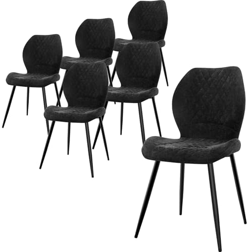 LEWE Lot de 6 Chaises de Salle à Manger en Lin, Style Quadrillé avec Pieds en Métal, Tapissées, Moderne, Chaises de Cuisine sans Bras pour...