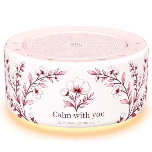 Image of Kipcush White Noise Machine for Baby & Adults, 30 Soothing Sounds, Soft Non-Glare Nursery Lamp, 8 Color Night Lights, Memory Function (New Floral Theme, Standard)