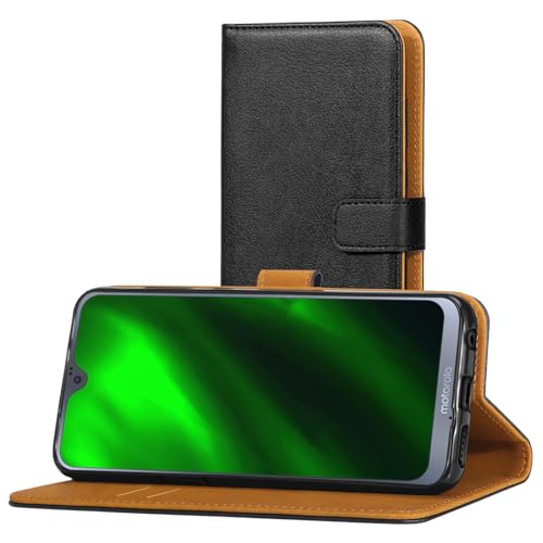 AICEK Funda Compatible Moto G7, Cuero PU Funda para Motorola Moto G7 / Moto G7 Plus Libro Carcasa Case Cierre Magnético Ranuras para Tarjetas Negro (6,2 Pulgadas)