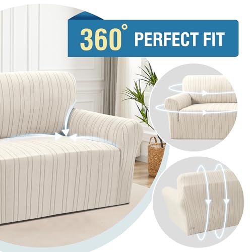 H.Versailtex PART-HVSOFA1P-3NATURAL-TZBL High Stretch Sofa Slipcover 1-Piece Couch Cover Non Slip Sofa Cover thumb #3