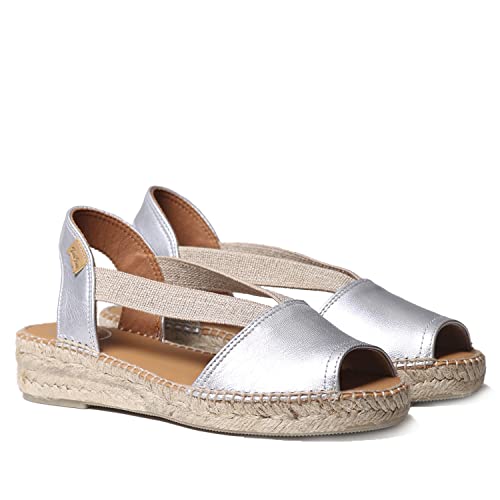 Espadrille Cuir Femme - ETNA - Argent, 41 EU