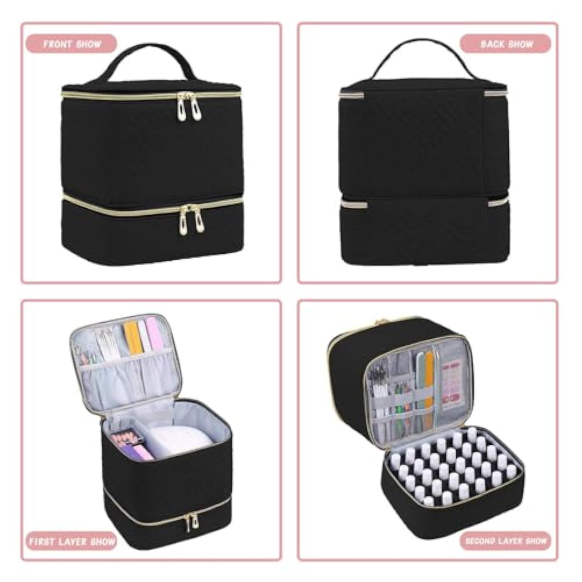 Nail Polish Organizer Bag Sturdy Double Layer for Nail Polish Tools