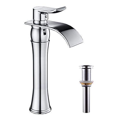 BWE Waterfall Spout Single Handle One Hole Chrome Bathroom Vessel Sink Faucet Deck
