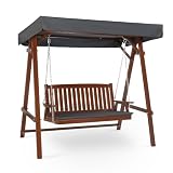 VINGLI Porch Swing with Stand, Wooden Swing & Stand with Canopy, Hanging Swing Chair with Stand for Garden, Patio and Yard (Brown)