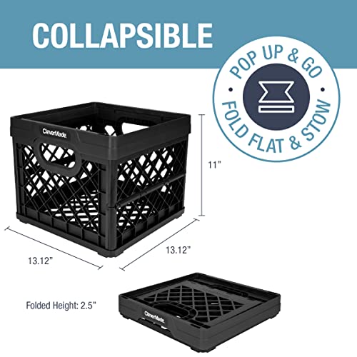 Clevermade Plastic Collapsible Milk Crates - 25L, Pack Of 3 In Black - Stackable Plastic Storage Bins, Holds 50Lbs Per Bin - Clevercrates Are Heavy Duty, Collapsible Storage Crate For Multi Purposes #TOP1