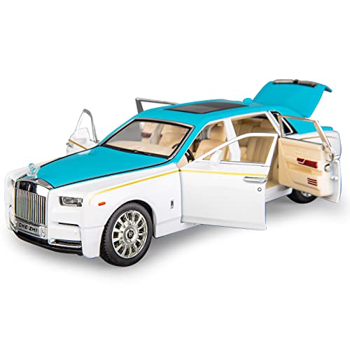 TGRCM-CZ 1:24 Rolls-Royce Phantom Voiture miniature en alliage de zinc moulé sous pression avec son et lumière pour enfants, garçon, fille, cadeau (bleu)