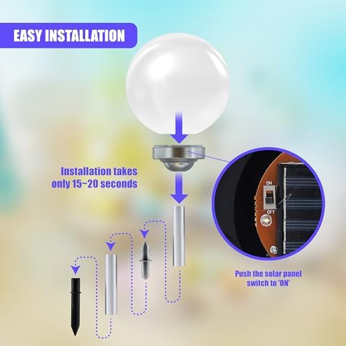 GEEZY Solar Stake Light, Large 20cm Globe, Waterproof Outdoor Garden Lighting, Solar Powered, Automatic Dusk to Dawn, Weatherproof Plastic, Easy Installation, White Mood Ball, Battery Included