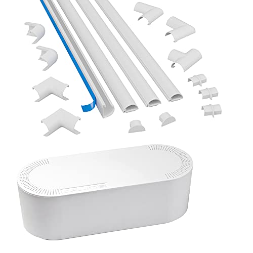 Caja de Gestión de Cables D-Line (Grande) y Multipack de Canaletas Pequeñas para Cables: 4 unidades de 0,78" (ancho) x 0,39" (alto) x 39" (largo), con 12 accesorios - Blanco miniatura 1