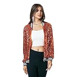 Yutuwomsfushi Womens Long Sleeve Sequin Open Front Zipper Jacket with Ribbed Cuffs Christmas Orange X-Large