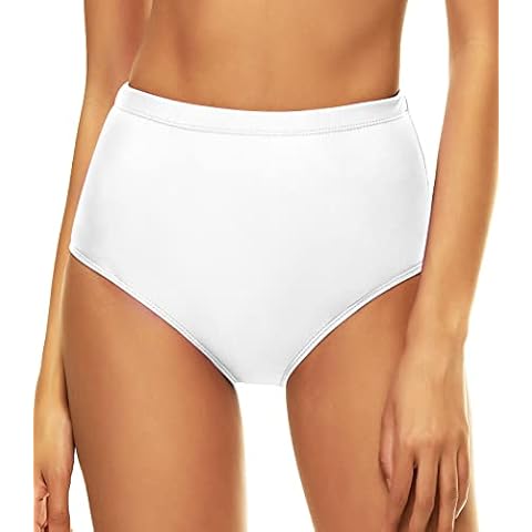 Bellecarrie Women's High Waisted Bikini Bottoms Full Coverage Tankini Swimsuit Bottoms Swim Dance Briefs - white - XX-Large Cover