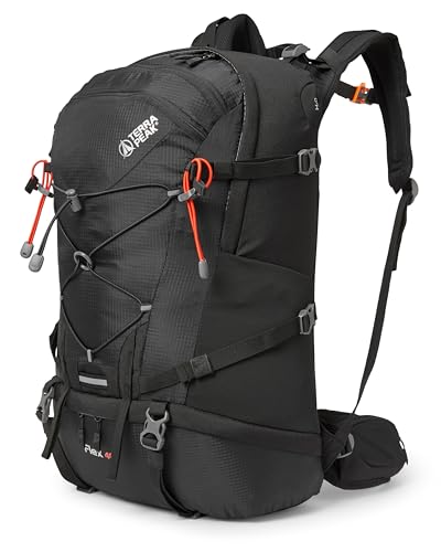 Terra Peak® Sac à dos de randonnée 40L (FLEX 40) grand noir pour femme et homme - Sac a dos de trekking, chasse et voyage (respirant, imperméable) - Sac alpinisme, escalade et de jour (ergonomique)