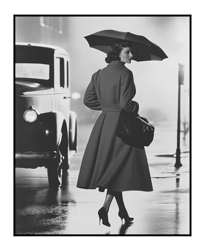 Posterizer - black and white photo poster - chic vintage poster - walking in the rain - Photography Art - Retro Decorations for Bedroom, Office, Living Room - 24x32 unframed wall art