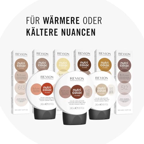 REVLON PROFESSIONAL Nutri Color FILTERS – TONING FILTERS 512 Hellbraun Asch Irisé, 100 ml, Farbmaske mit INSTA-PIC-TECHNOLOGY, Tönungsmaske zur Farbauffrischung von kühlen Brauntönen, vegan