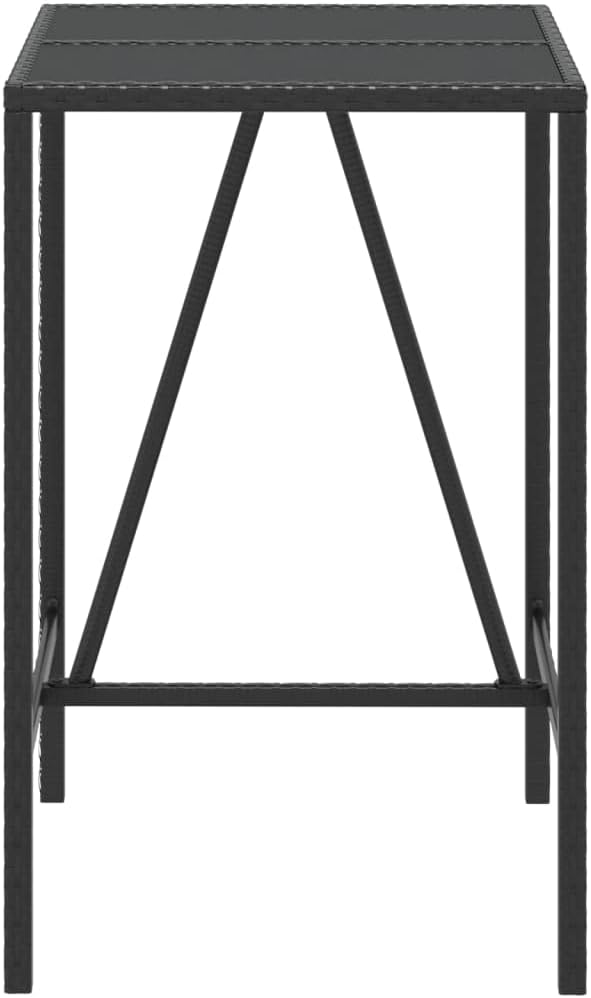 Bar Table with Glass Top Black Poly Rattan Modern Outdoor Dining Table 27.6 x 27.6 x 43.3 in Sturdy Outdoor Garden Table for Patio Balcony Use