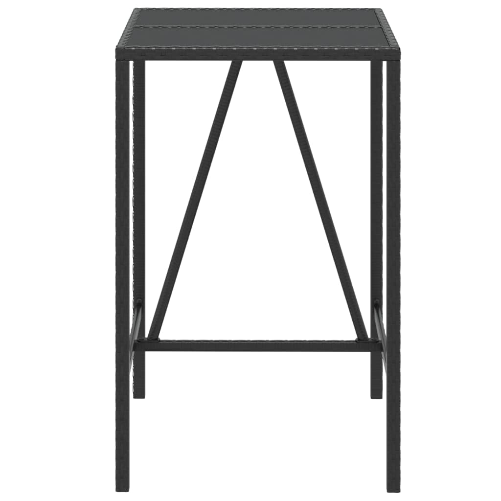 Stół ogrodowy ze szklanym blatem, czarny, 70 x 70 x 110 cm, polirattan, odporny na warunki atmosferyczne, stabilny, na taras, balkon, meble ogrodowe