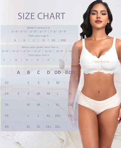Image of Ganado Wireless Bras for Women No Underwire Scalloped Seamless Bras with Support and Lift Padded T Shirt Bra Comfort Bralette