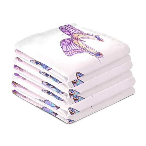 Slhkpns Purple Flower Butterfly Kitchen Dish Towel Set Of 4,Floral Sping Summer 18X28In Absorbent Dishcloth Reusable Cleaning Cloths For Household Use #TOP3
