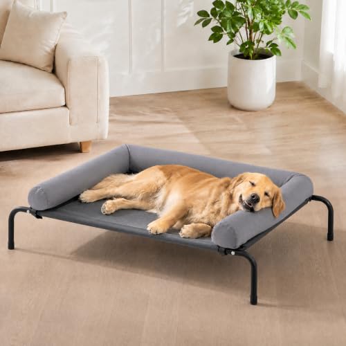 RRPETHOME Large Elevated Cooling Dog Bed 43 x 31 x 8 Inch Raised Dog Cot Beds for Large Dogs Elevated Outdoor Pet Bed Chew Proof Portable Cooling Pet Cot with Skid-Resistant Feet and Breathable Mesh