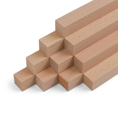Juego de 10 listones de madera de haya aserrados 500 × 40 × 40 mm – Listones de madera maciza en estado natural y listos para encolar – para construcción de muebles, reformas interiores y