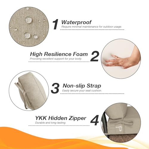 Unimatta Outdoor Separate High Back Chair Cushion Seat Pads, 2-Pack 44 x 21 Inch Water-Repellent & Fade-Resistant Patio Furniture Cushions with Ties for Adirondack, Rocking Chairs, Tan by Unimatta - Image 3