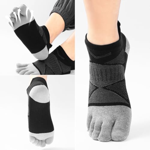 Image of PROBEROS 3 Pairs Mens 5-Toe Yoga Socks, Moisture-Wicking Cotton, Anti-Skid Towel Sole, Athletic Ankle Socks for Exercise, Running & Yoga