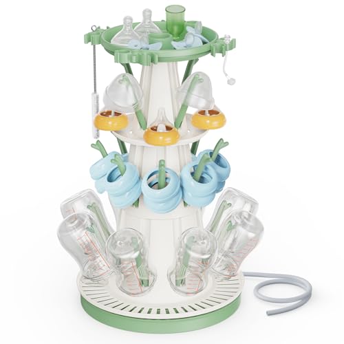 Trockenständer Babyflaschenr 20 Haken abtropfgestell flaschen platzsparender Stand Arbeitsplatte Trockenständer vertikaler Flaschentrockner Halter mit Abflussrohr für Babyflaschen und Babyzubehör