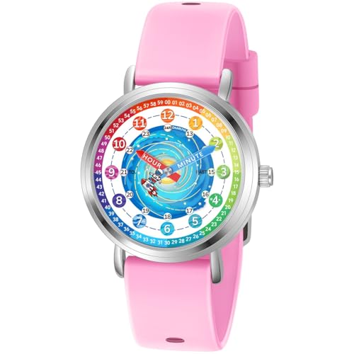 Montre pour enfants astronaute rose pour filles et garçons de 7 à 12 ans