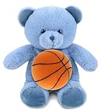 DolliBu Baby Blue Bear Stuffed Animal with Basketball Plush - Soft Huggable Blue Bear, Adorable Playtime Plush Toy, Cute Wildlife Gift, Personalized Plush Doll Animal Toy for Kids and Adults - 8 Inch