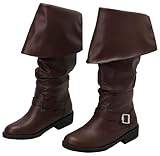 ACE SHOCK Men's Medieval Pirate Boots Renaissance Cosplay Boot for Men Halloween Costume Shoes (Style-C Dark-Brown, 9)