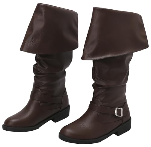 ACE SHOCK Mens Medieval Pirate Boots Renaissance Cosplay Boot for Men Halloween Costume Shoes (Style-C Dark-Brown 9)