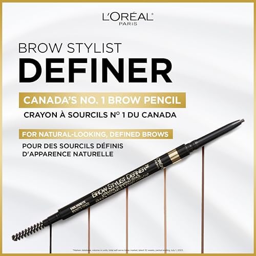 L’Oréal Paris Cosmetics Brow Stylist Definer, Ultra-Fine Tip Eyebrow Pencil, 0.5mm Tip for Well-Defined Brows and Easy Blend With No Gaps, Dark Brunette, 90mg - 3